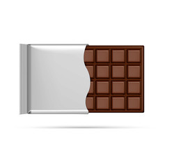 Realistic open chocolate bar. Ready for your design. Vector illustration on white background.