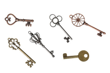 Ornamental medieval vintage keys for your design. isolated on white