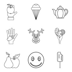 Fruit sugar icons set, outline style
