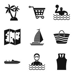 Map of beach icons set, simple style