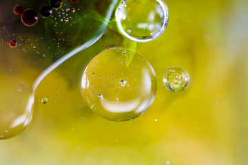 Abstract, colorful composition with oil, water and ink
