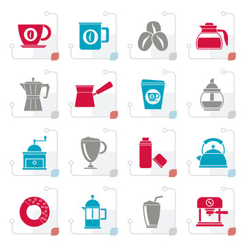 Stylized different types of coffee industry icons- vector icon set