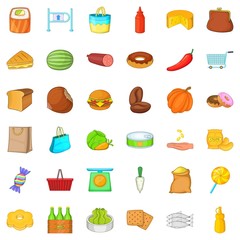 Burger icons set, cartoon style