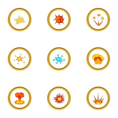 Explosion effect icons set, cartoon style