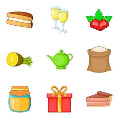Sweet life icons set, cartoon style