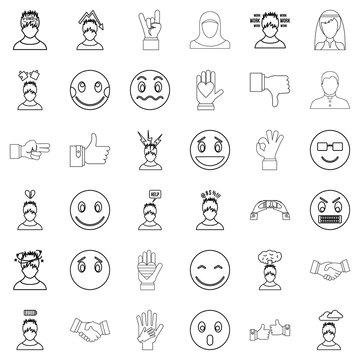Angry icons set, outline style