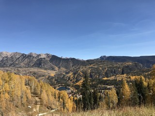 Purgatory mountain resort with autumn leaves