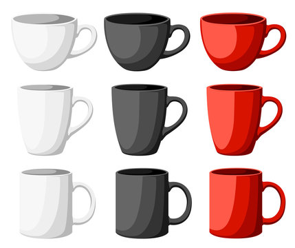 High detailed vector illustration of colorful cups isolated on white background Web site page and mobile app design.