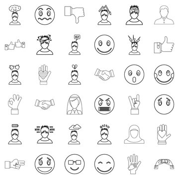Stressed icons set, outline style