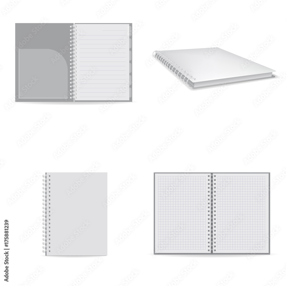 Poster notebook icons set, realistic style