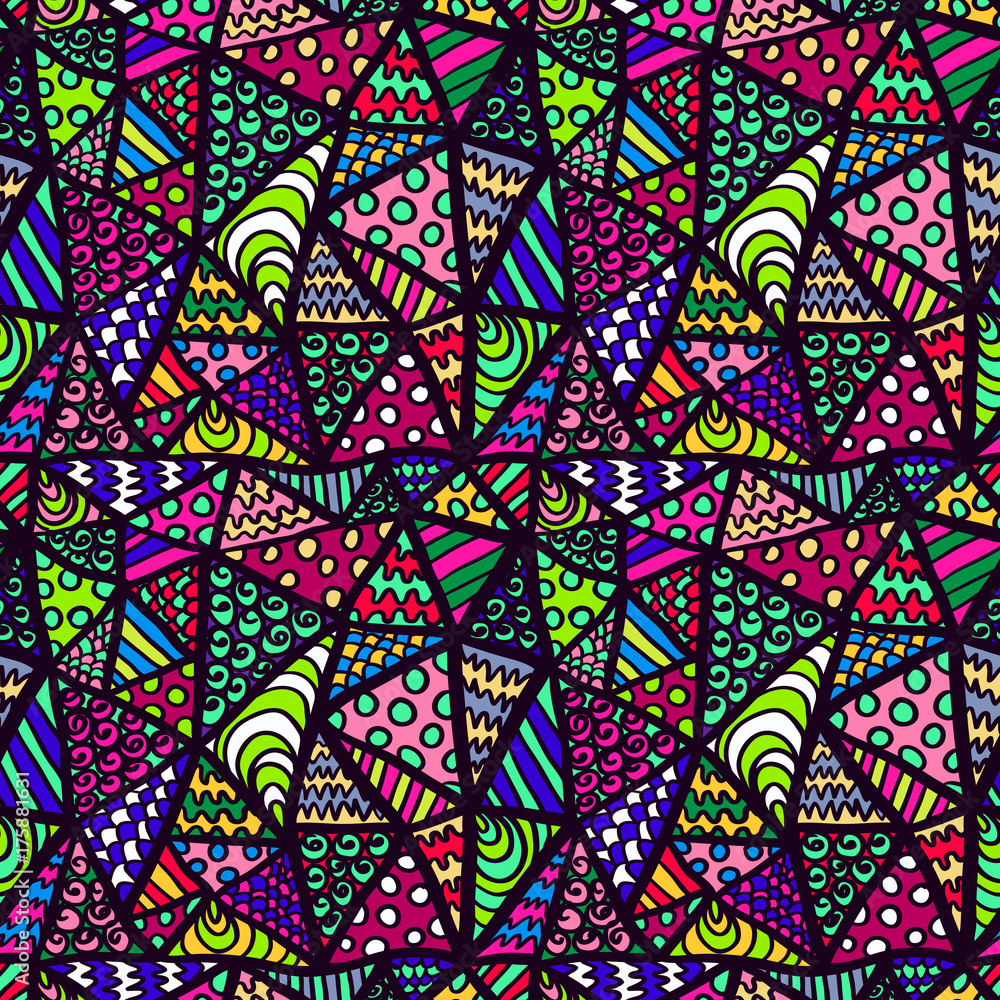 Poster zentangle pattern abstract triangles ornament colorful