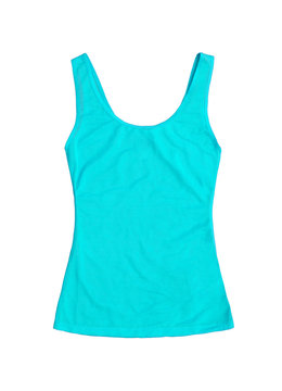 neon teal sleeveless sports top isolated on white background