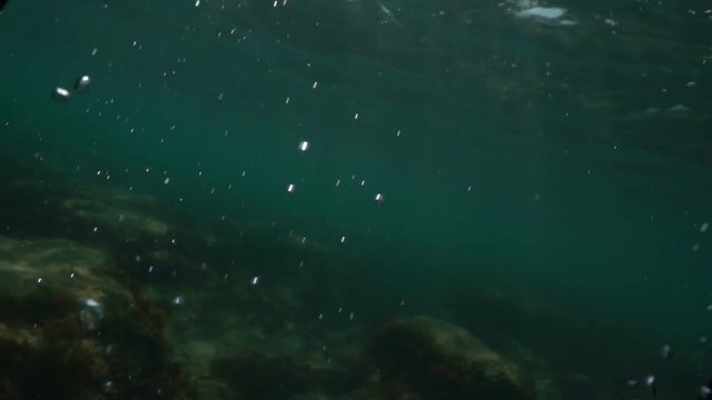 Waves on the ocean. The camera goes under water. Video recorded in slow motion. 
