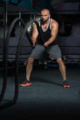 Naklejka na ściany i meble Fitness Battling Ropes At Gym Workout Fitness Exercise