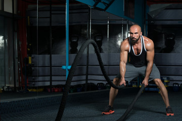 Fitness Battling Ropes At Gym Workout Fitness Exercise