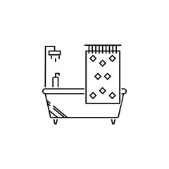 Bathtub with shower curtain icon