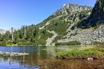 Fototapeta na wymiar Amazing Panorama of Fish Vasilashko lake, Pirin Mountain, Bulgaria