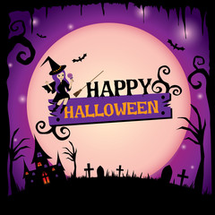 Halloween witch girl on purple 