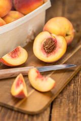 Portion of Fresh Peaches, selective focus