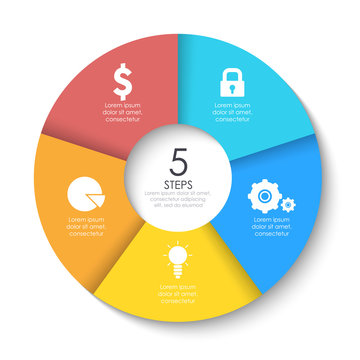 Set Of Round Infographic Diagram. Circles Of 5 Elements Or Steps. Vector EPS10 