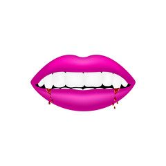 Vampire mouth in pink design with bloody teeth