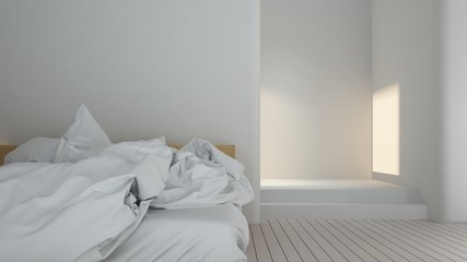Fototapeta na wymiar Bedroom space interior minimal and wall decoration empty in hotel - 3D rendering