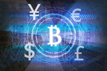 the financial technology or FinTech over the innovation technology virtual screen background with modern building background,business Fin tech network concept