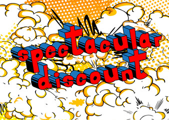 Spectacular Discount - Comic book style word on abstract background.
