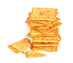 Close up the healthy  whole wheat cracker on white background