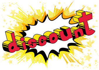 Discount - Comic book style word on abstract background.