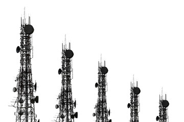 Silhouette of the Antenna of cellular cell phone and communication system tower arranged as a bar...