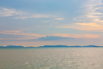 Fototapeta premium Pastel colour sky in sunset time at beatiful sea and island