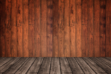 Wooden wall and floor in perspective view, grunge background. for put product on the floor,.