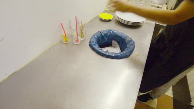 filling the dishwashing crate