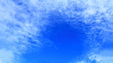 Fototapeta na wymiar panorama view with pattern clouds beautiful on blue sky,the vast blue sky and white fluffy clouds, blue sky background with tiny clouds