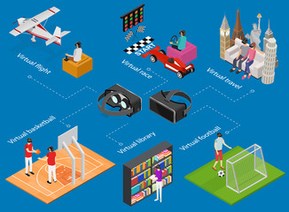 People Gaming Vr Concept Isometric View. Vector