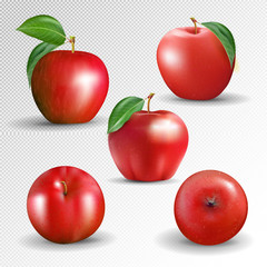 Set red apple isolated on transparentbackground. Vector, 3D