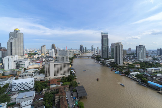 Aerial View over the river of Bangkok, Thailand