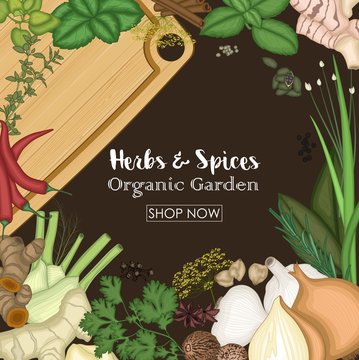 Background design with herbs and spices