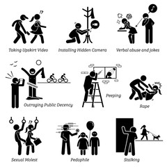 Sex Crime and Criminal. Pictogram depicts sexual harassment.