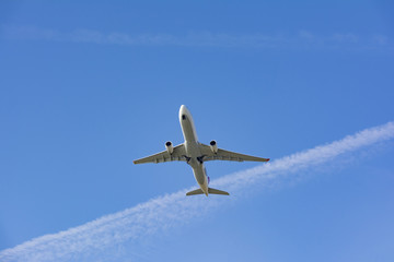 passenger airplane on sky composition photography