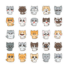 Cute cartoon cats and dogs with different emotions. Sticker collection.