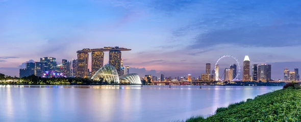 Peel and stick wall murals Singapore Panoramic of Singapore Skyline after sunset
