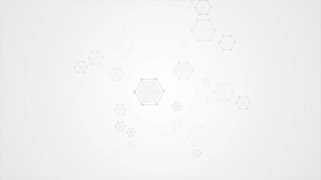 Grey abstract hexagon molecules tech motion design. Video animation Ultra HD 4K 3840x2160