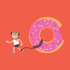 Running Man With Donut Health Concept Vector Illustration