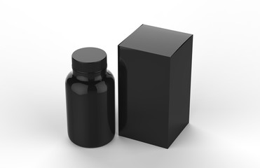 Supplement Jar With Box, Mock-up Template On Isolated White Background, Ready For Your Design Presentation, 3D Illustration.