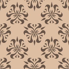 Brown floral seamless pattern on beige background