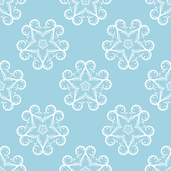 White floral seamless pattern on blue background