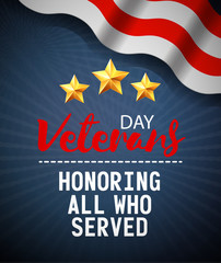 Veterans day greeting card design in vintage style. Vector