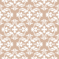 Wallpaper seamless pattern. Ornamental beige background. Vector illustration